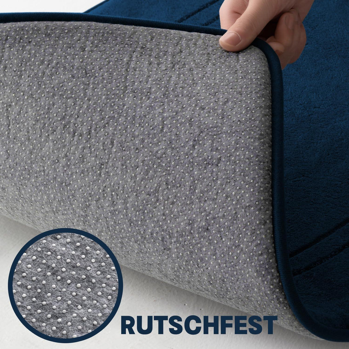 5-teiliges Badezimmerteppich-Set Navy Blau, Rutschfest & Waschbar