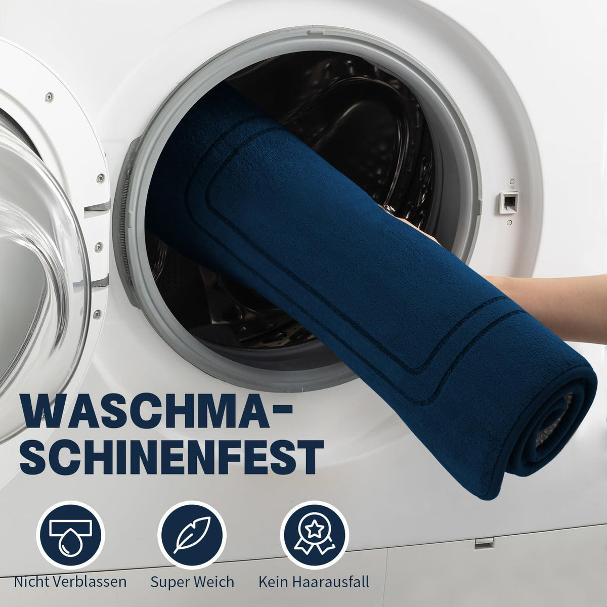 5-teiliges Badezimmerteppich-Set Navy Blau, Rutschfest & Waschbar