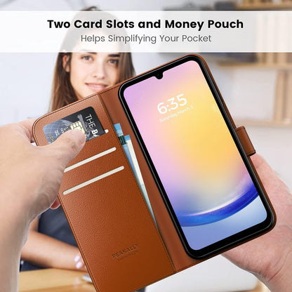 Flip Handyhülle Samsung Galaxy A25 5G Schutzglas RFID Braun