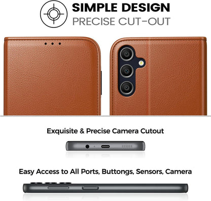 Handyhülle für Samsung Galaxy A25 5G | PU Leder | RFID | Ständer | Braun