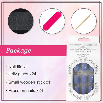 Ceboic 24er Set Eckige Fake Nägel Lavendel Lila Ballerina French Tip