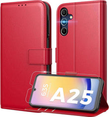 Handyhülle Samsung Galaxy A25 5G PU Leder Rot RFID Ständer Kartenfach