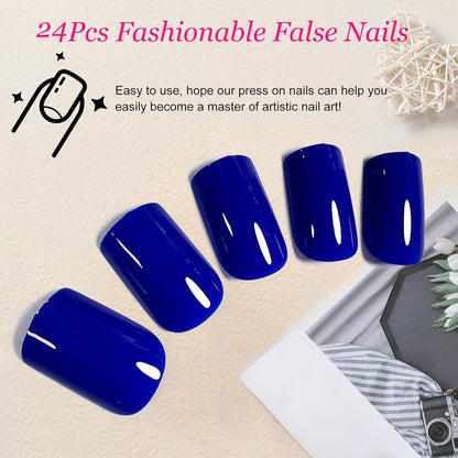 Ceboic 24Pcs Press on Nails Acrylic Kunstnägel in Blau