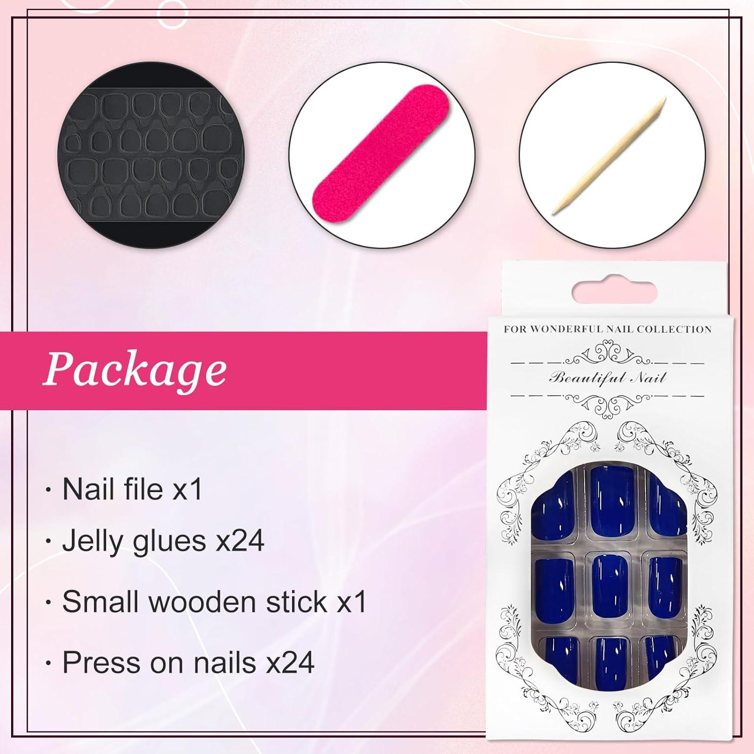 24x Press on Nails Eckig Acryl Einfarbig Königsblau Frauen Mädchen DIY