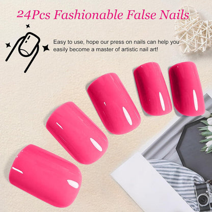 24Pcs Press on Nägel Einfarbig Eckig Künstliche Nägel Acryl