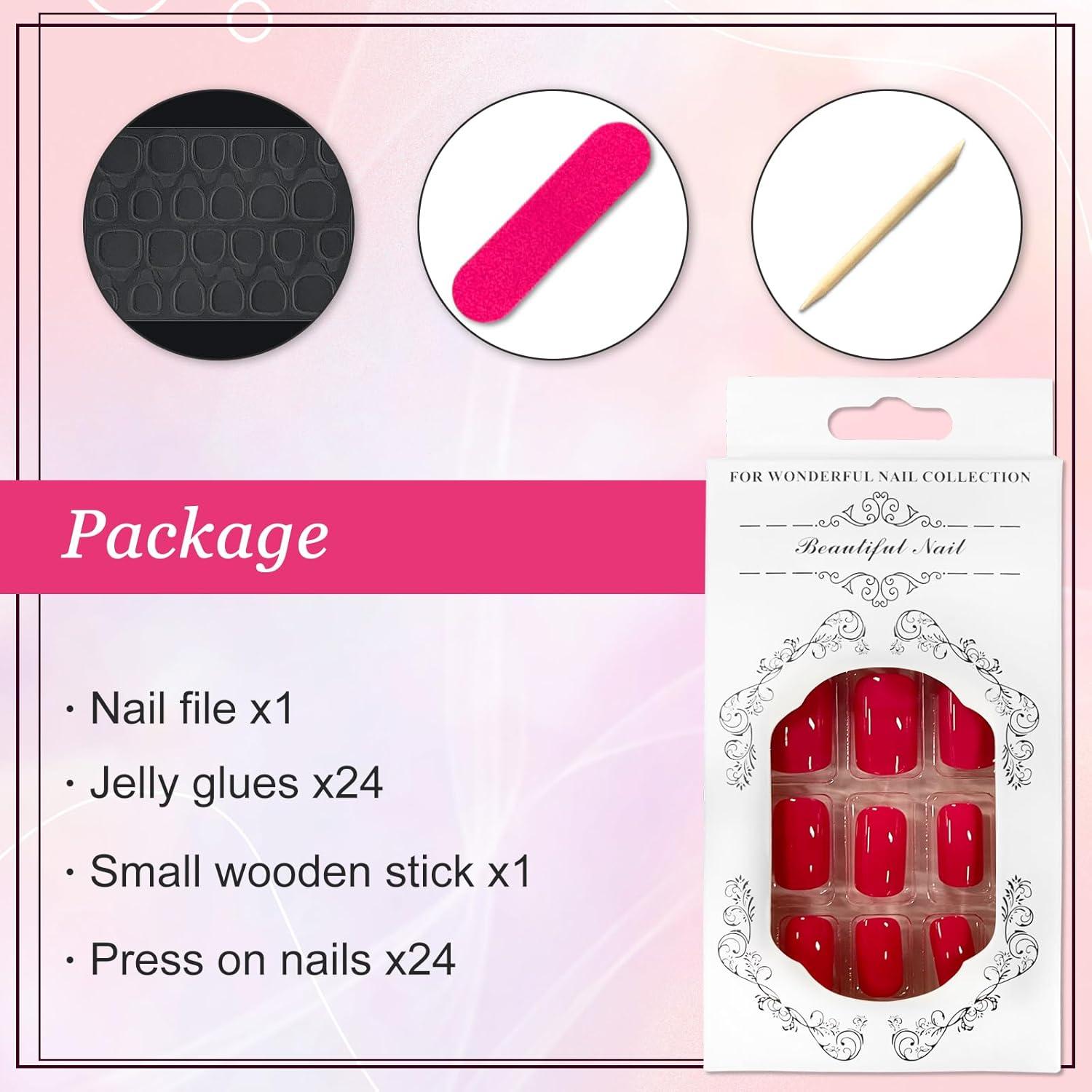 24Pcs Press on Nägel Kurz Einfarbig Eckig Künstliche Nägel zum Aufkleben