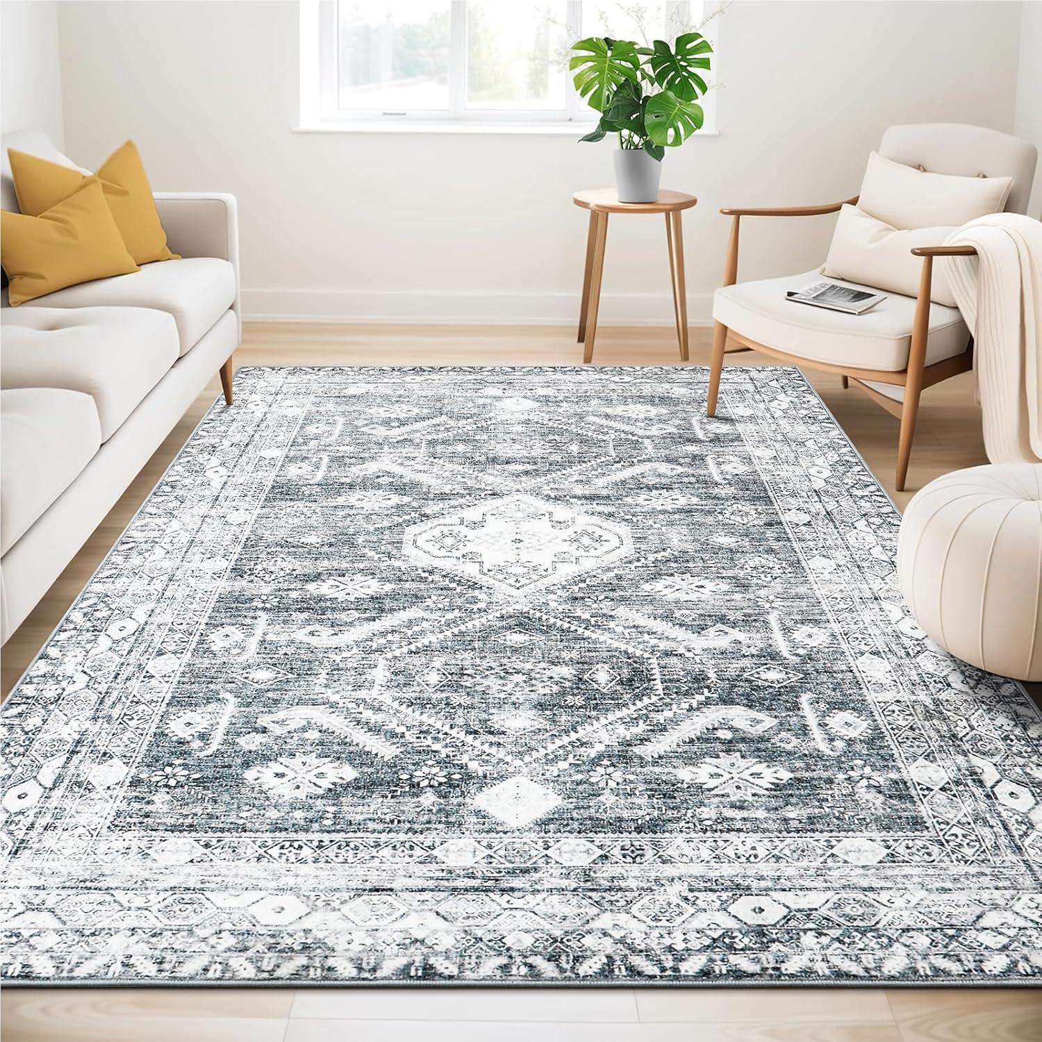 Hochwertiger Vintage-Teppich 160x230cm Grau rutschfest waschbar
