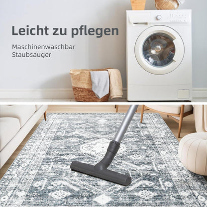 Hochwertiger Vintage-Teppich 160x230cm Grau rutschfest waschbar