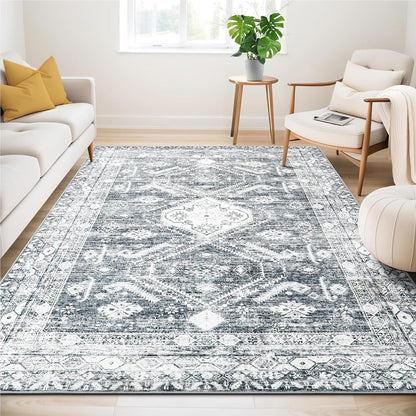 Vintage Kurzflor Teppich Wohnzimmer Schlafzimmer 140 x 200 cm Grau