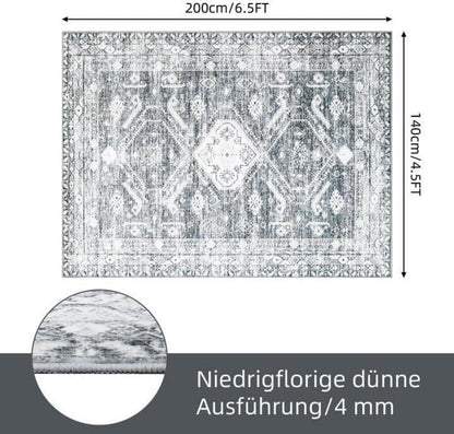 Vintage Teppich Wohnzimmer 140x200 cm Grau Kurzflor