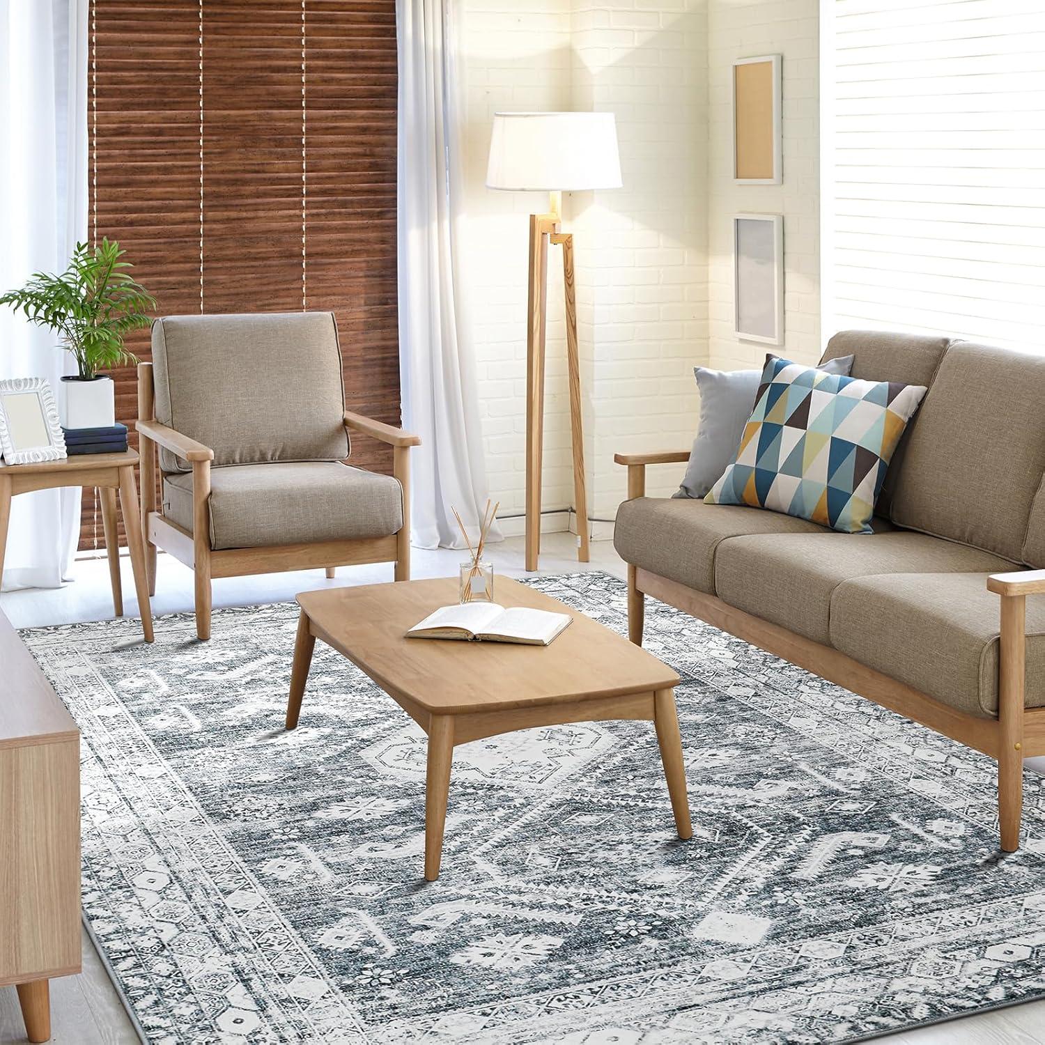 Vintage Kurzflor Teppich Wohnzimmer Schlafzimmer 140 x 200 cm Grau