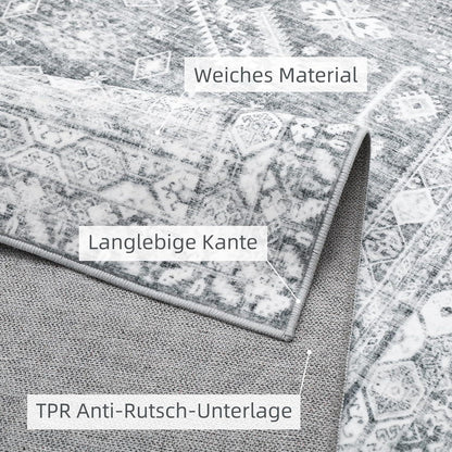Teppich Vintage Kurzflor Rutschfest Grau 140 x 200cm waschbar