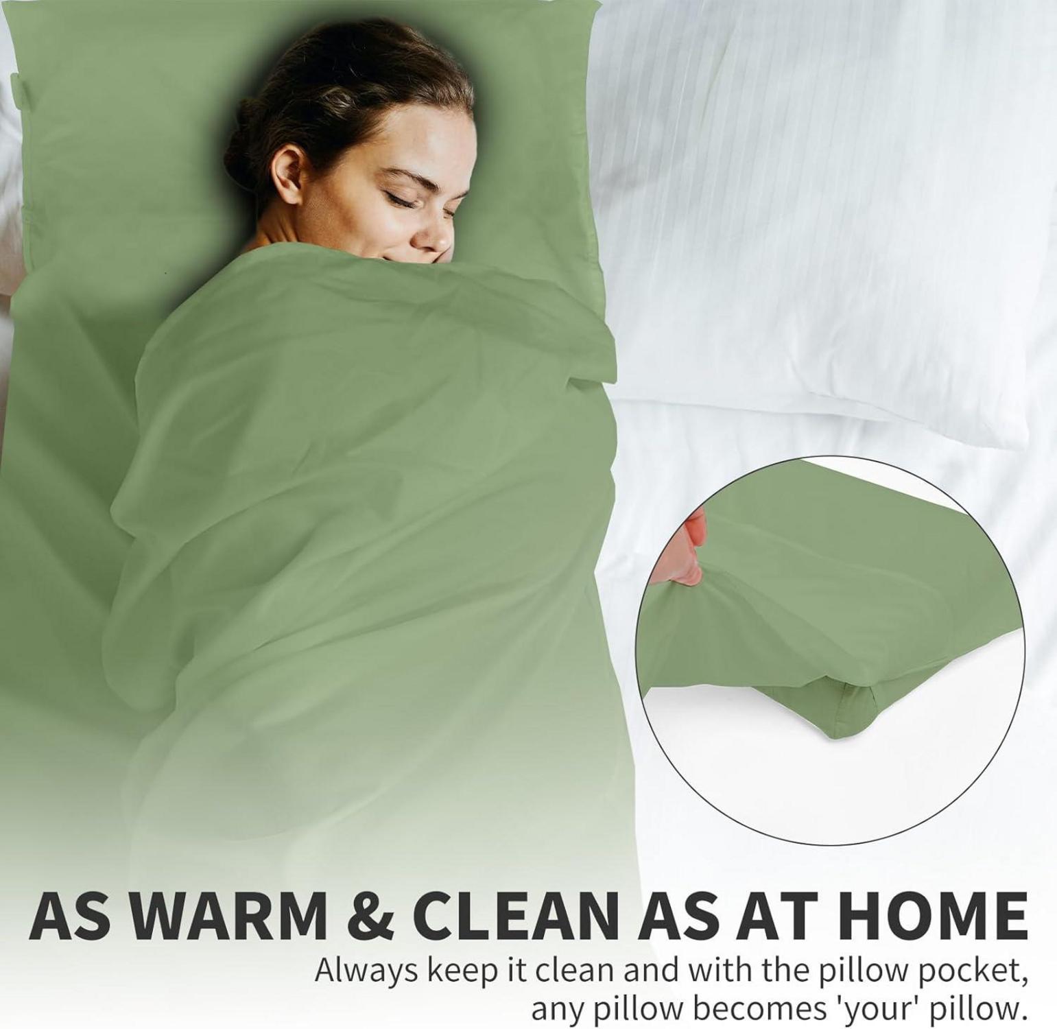 Ultraleichter Hüttenschlafsack aus Mikrofaser, 2in1 mit Kissenfach 180x220 cm