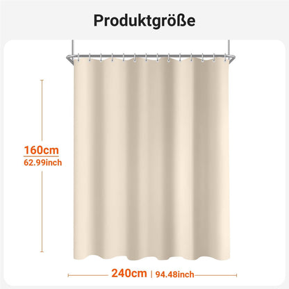 Duschvorhang 240x160cm Beige Antischimmel Wasserabweisend Stoff