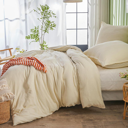 Musselin Bettwäsche Set 200x200 cm – Atmungsaktiv & Weich, Beige