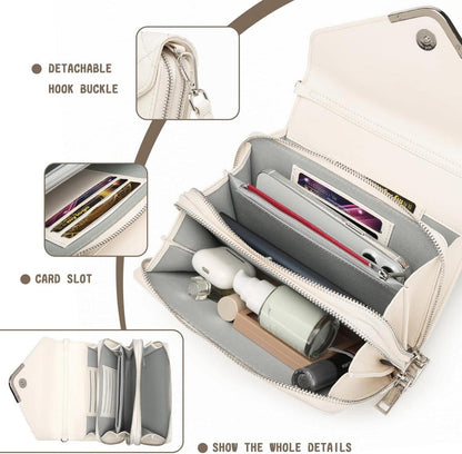 Umhängetasche Damen Klein Leder Gesteppte Tasche Fächer Vegan