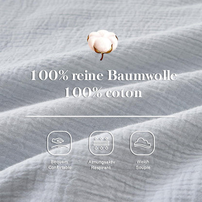 Musselin Bettwäsche Set 200x200 cm, Hellblau – Atmungsaktiv & Weich