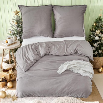 Musselin Bettwäsche Set 220x240 cm, Kaffee Grau