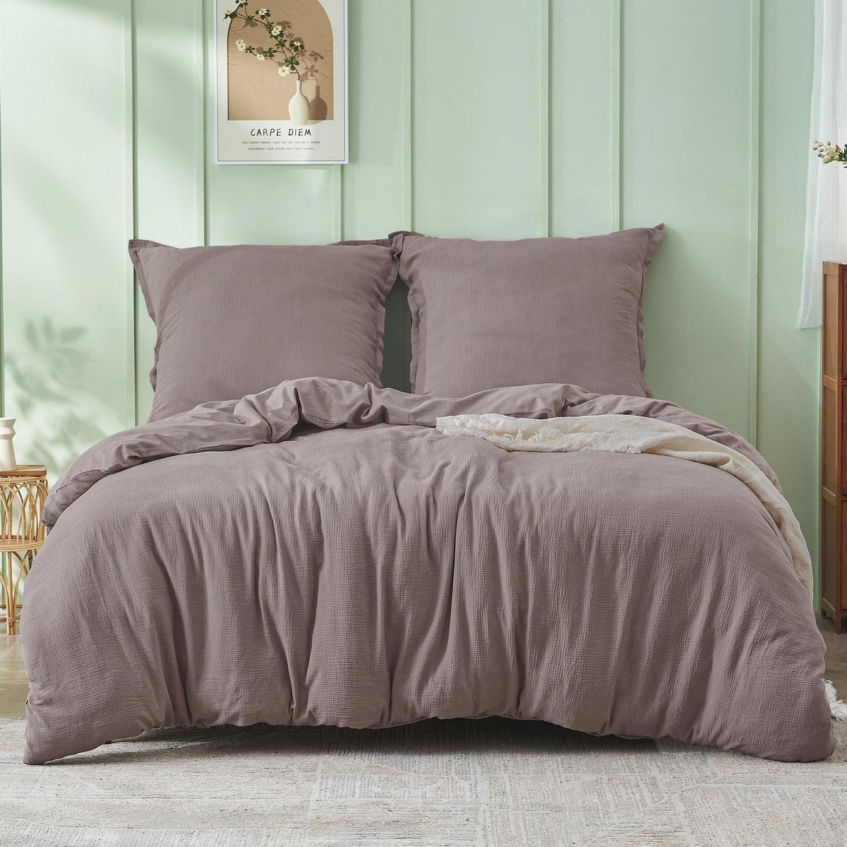 Musselin Bettwäsche Set 200x200 cm, Kaffee Grau