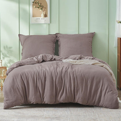 Musselin Bettwäsche Set 200x200 cm, Kaffee Grau