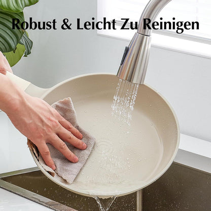 5-teiliges Keramik Pfannenset Antihaft Induktion 20/24/28 cm Beige