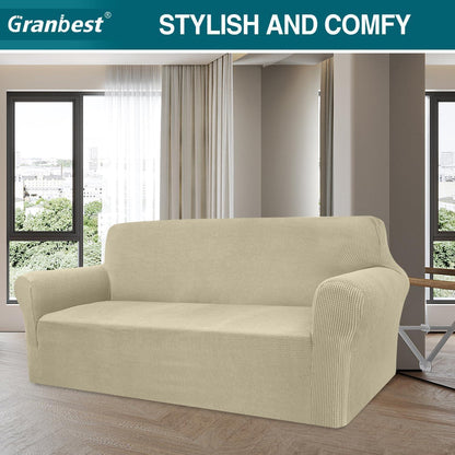 Elastischer Sofabezug 3-Sitzer Khaki – Modern & Schutz für Ihr Sofa