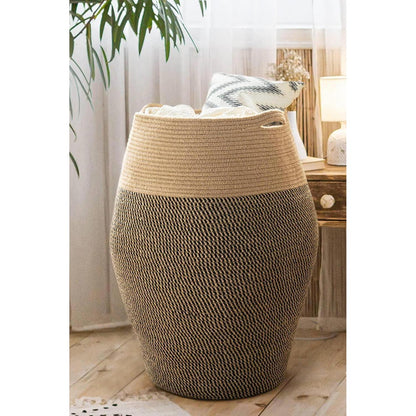Großer Wäschekorb geflochten – Schwarz & Jute, 65cm hoch