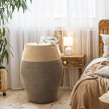 Großer Wäschekorb geflochten – Schwarz & Jute, 65cm hoch