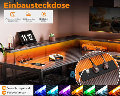 Gaming Schreibtisch LED Schwarz Eckschreibtisch 150×102cm