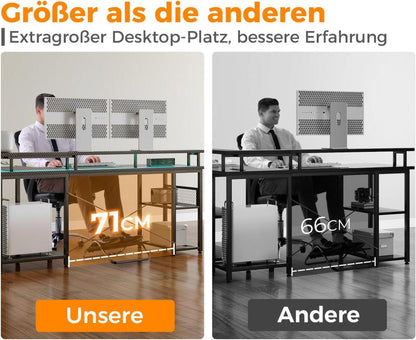 Gaming Schreibtisch LED USB Eckschreibtisch Kohlefaser 150×102cm