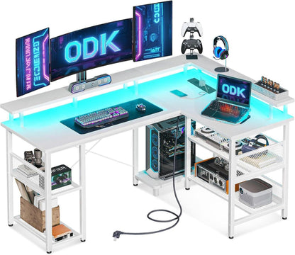 Gaming Tisch LED Beleuchtung USB Steckdosen Weiß 150x102cm