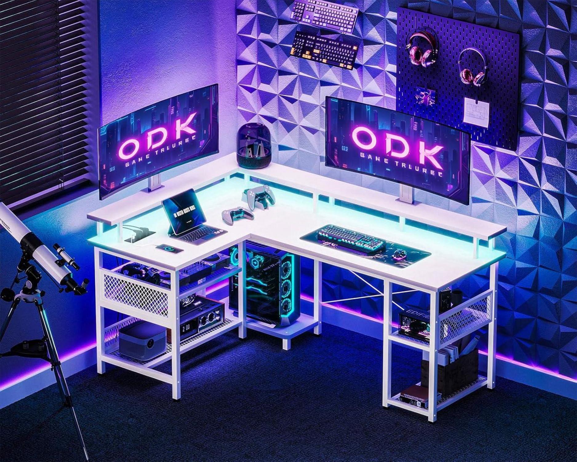 ODK Gaming Tisch LED Beleuchtung Steckdosen USB