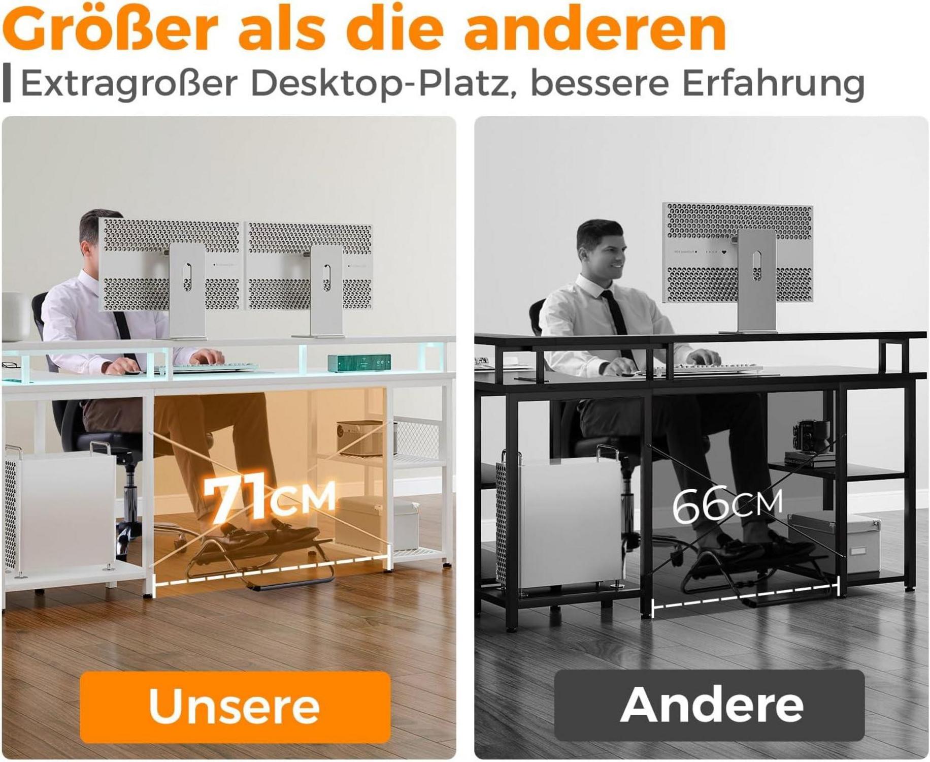 Gaming Tisch LED 2 Steckdosen 2 USB Eckschreibtisch Weiß 150x102cm