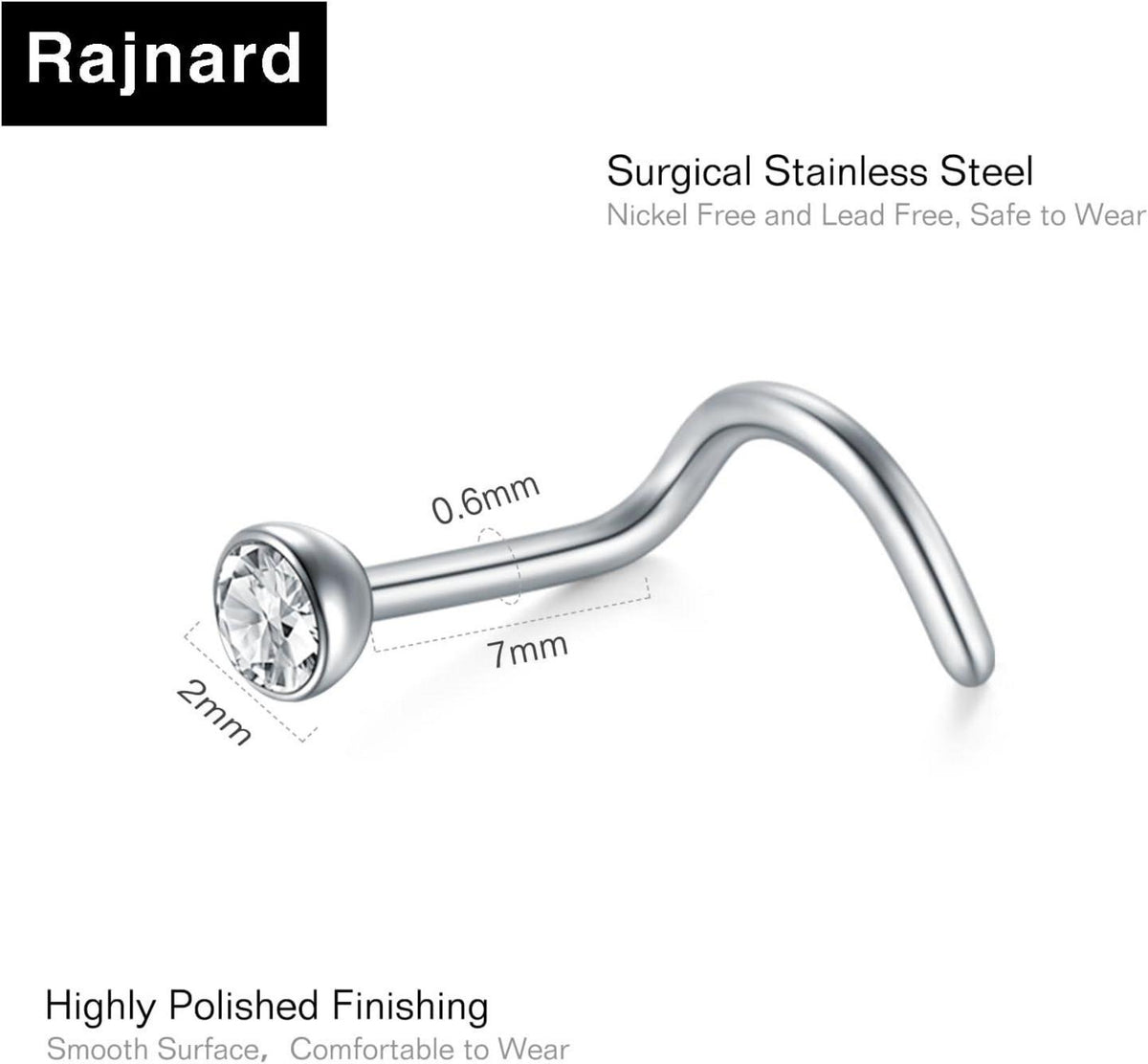 Nasenpiercing Chirurgenstahl Zirconia Strassstein 22G 20G 18G Gold