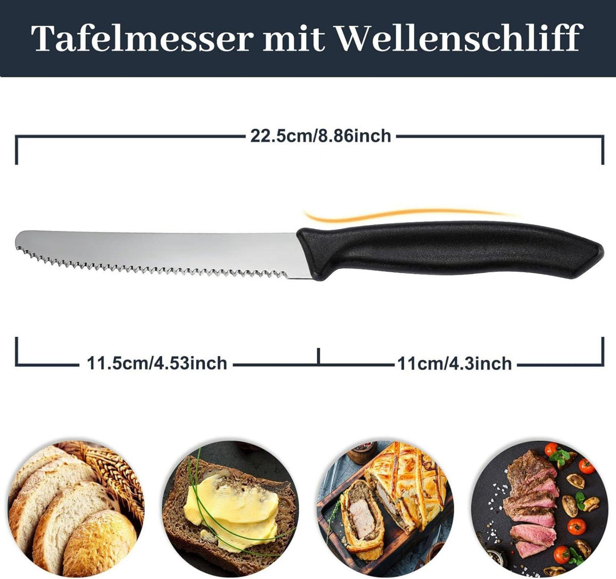 hunnycook Frühstücksmesser Set 12-teilig mit Wellenschliff