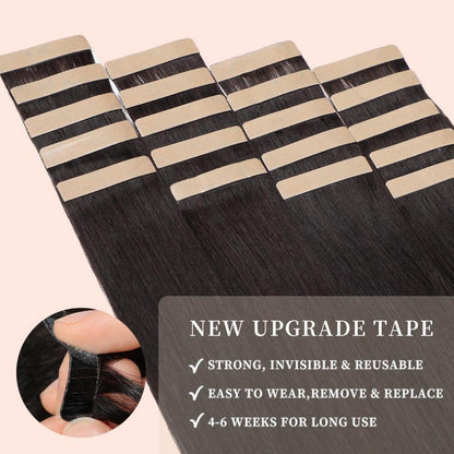 Echthaar Tape Extensions 35cm (14 Zoll) Schwarz