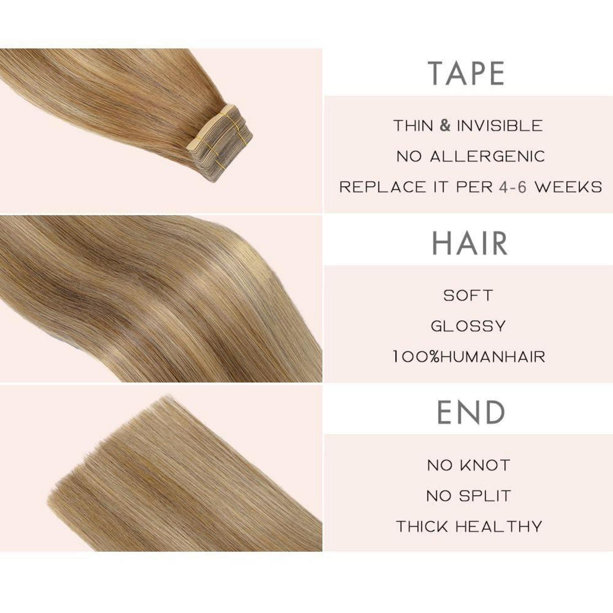 Echthaar Tape Extensions Goldbraun Balayage 45cm