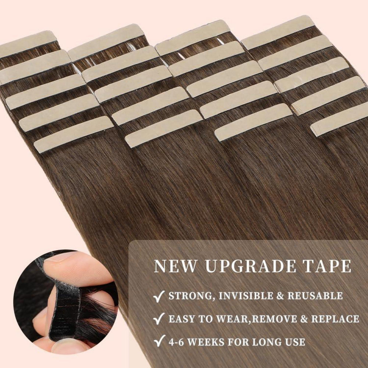 Echthaar Tape Extensions 50cm Schokoladenbraun