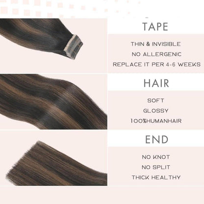 Echthaar Tape Extensions Schwarzbraun 55cm (100g)