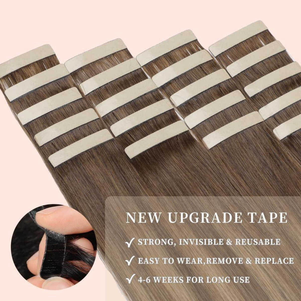 Echthaar Tape Extensions Goldbraun 45cm (18 Zoll)