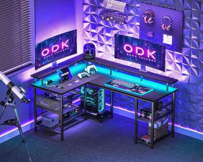 Gaming Tisch LED Beleuchtung USB Steckdosen Schwarz