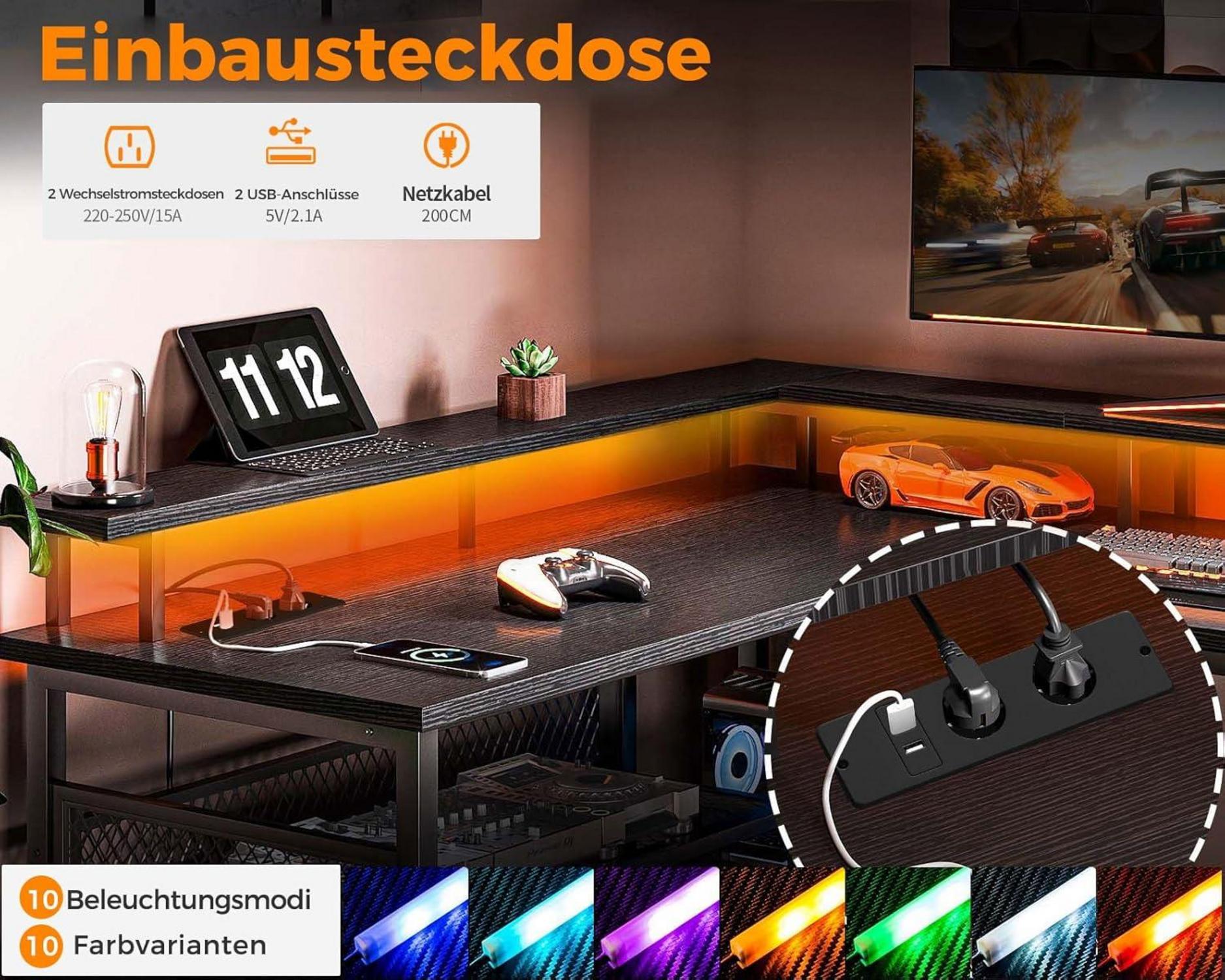 ODK Gaming Tisch LED USB Schreibtisch Schwarz 150×102cm