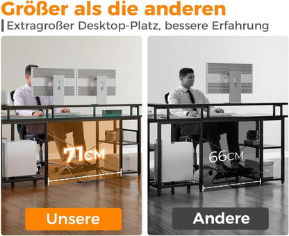 ODK Gaming Tisch LED 2 Steckdosen 2 USB Schwarz 150×102cm