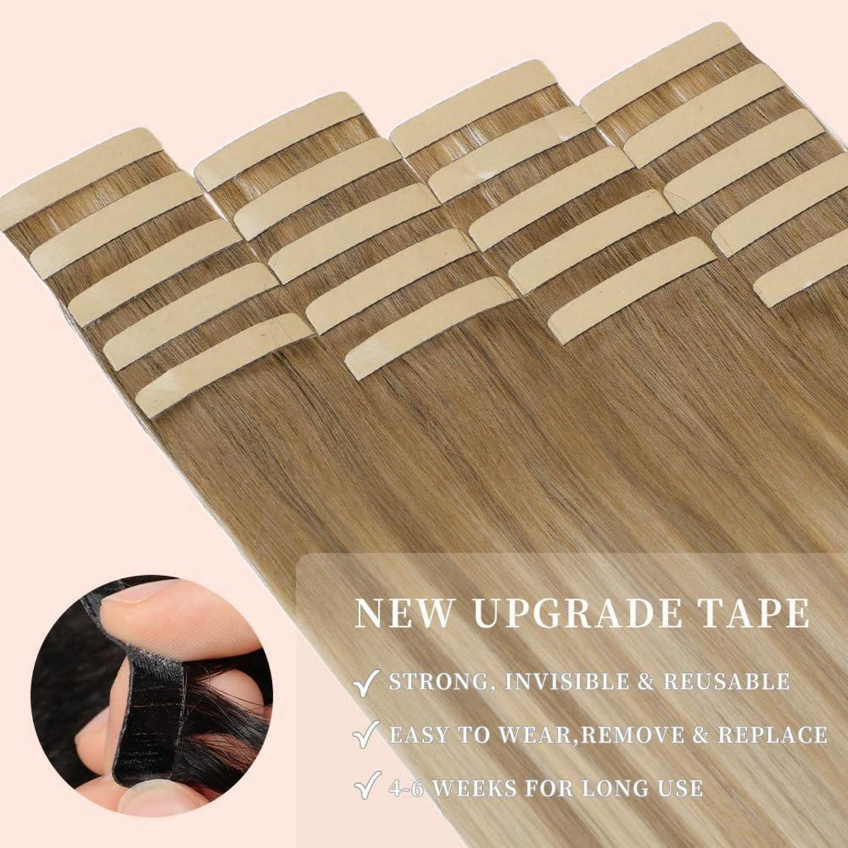 Echthaar Tape Extensions Goldbraun Balayage 35cm (14 Zoll)