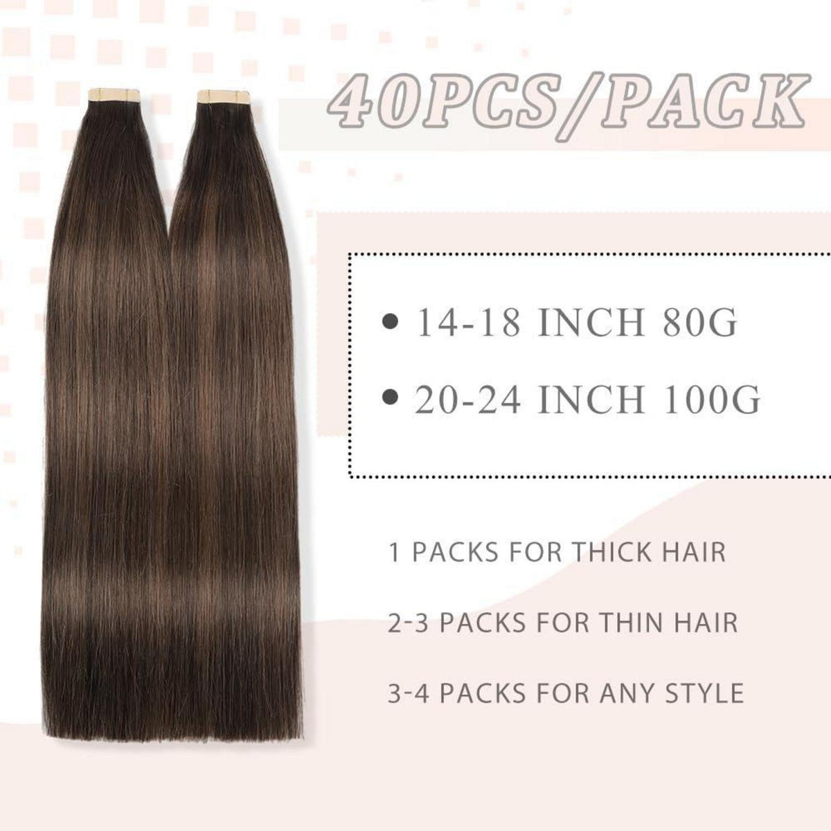Echthaar Tape Extensions Balayage Braun 60cm (24 Zoll)