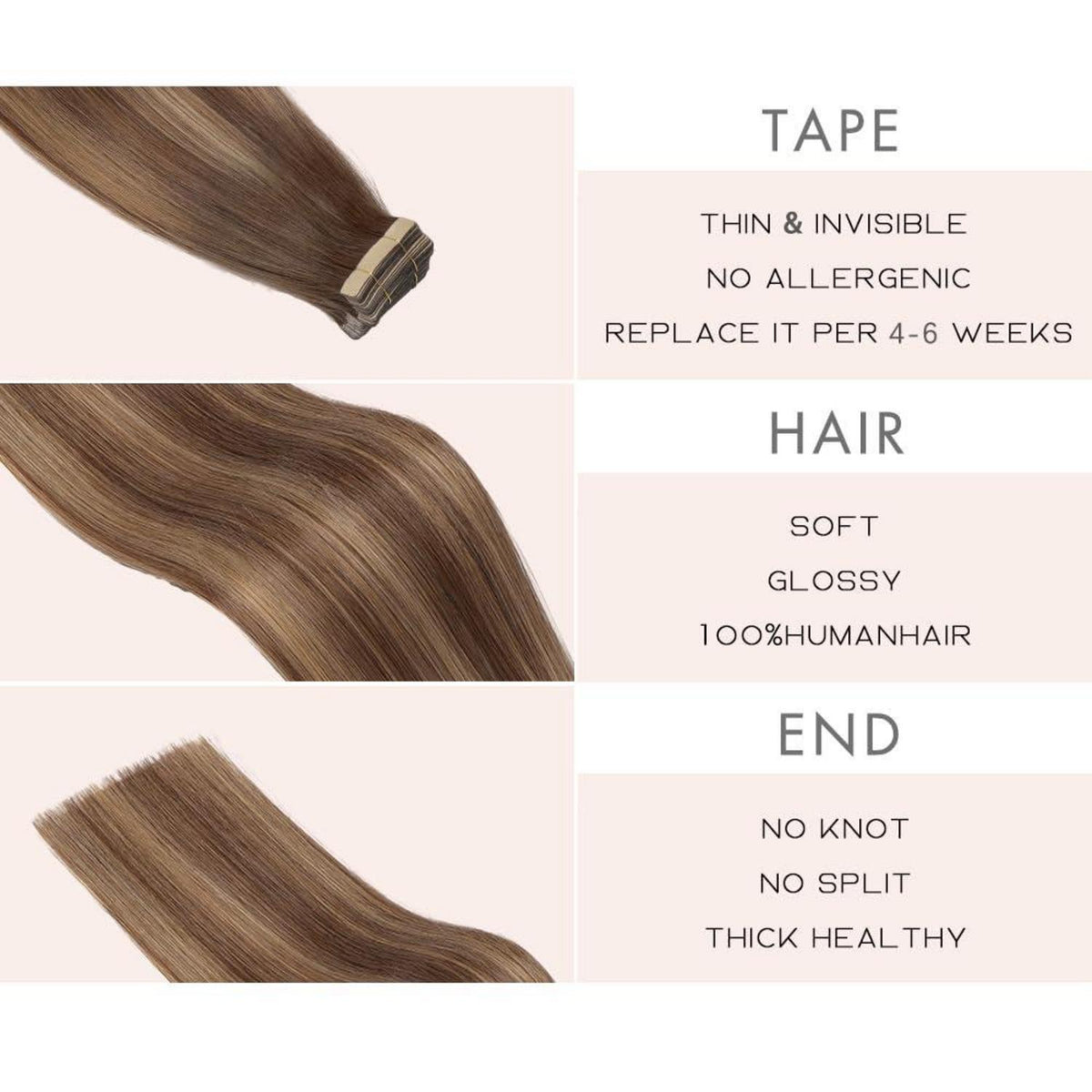 Echthaar Tape Extensions Goldbraun 55cm (22 Zoll)