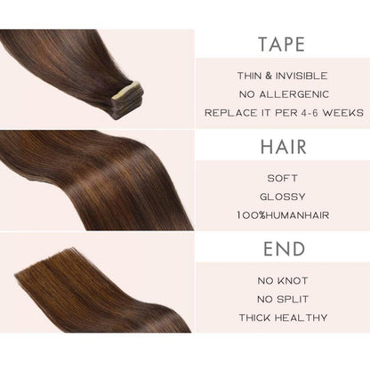 Echthaar Tape Extensions Balayage Braun 55cm (22 Zoll)