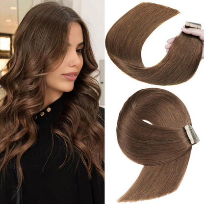 Echthaar Tape Extensions 60cm Schokoladenbraun