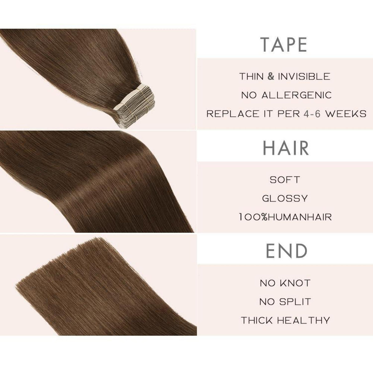 Echthaar Tape Extensions 60cm Schokoladenbraun
