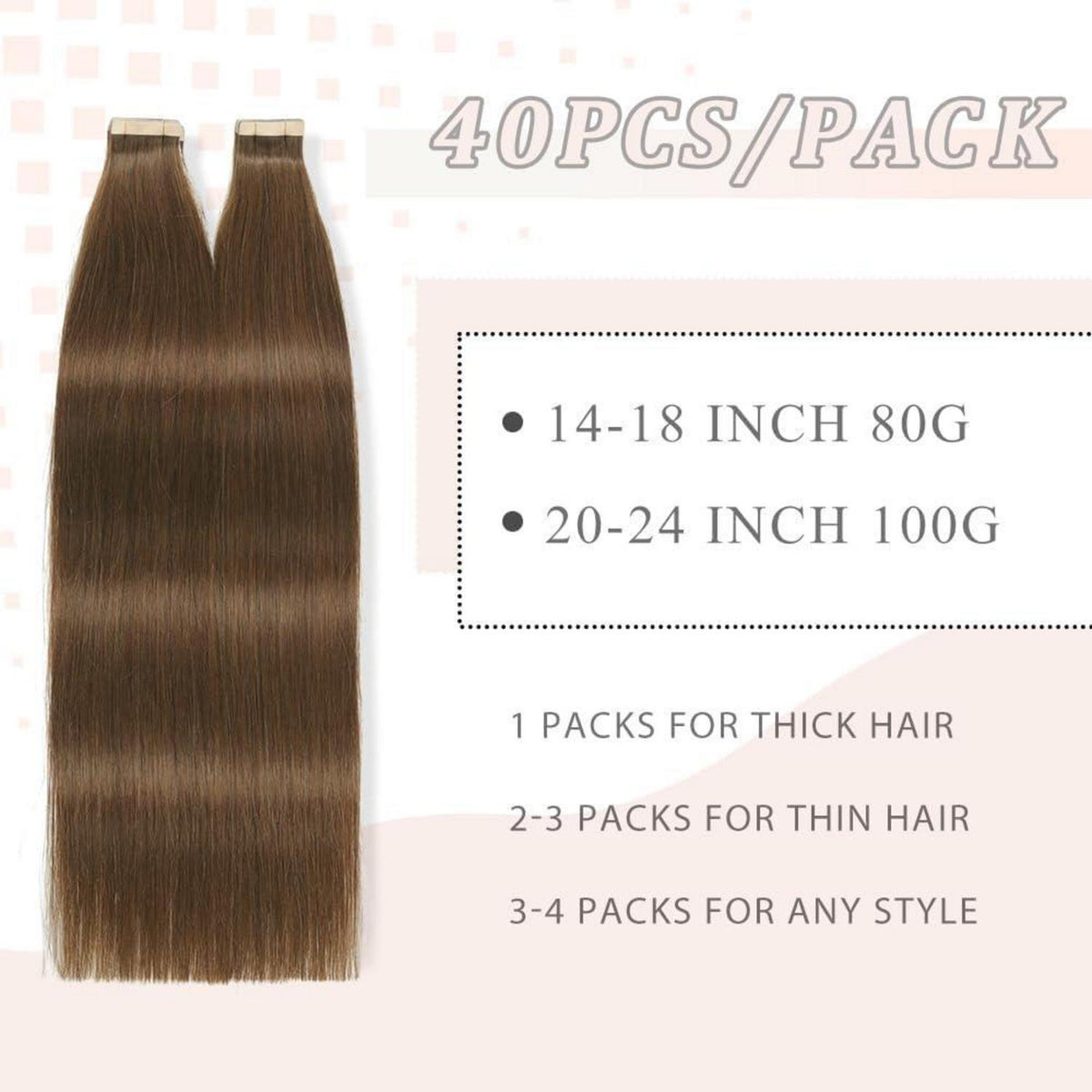 Echthaar Tape Extensions 45cm Schokoladenbraun